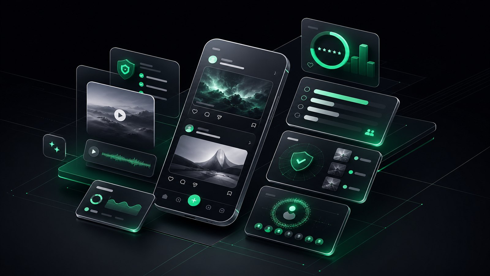 Abstract Raterol product interface panels for video, ratings, polls, and trust signals